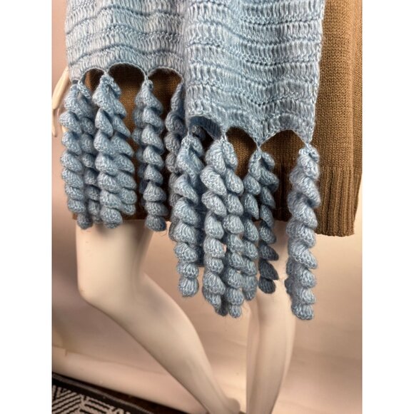 Light Blue Knit Scarf With Twisted Tassels By Green Tea Group - Picture 10 of 15